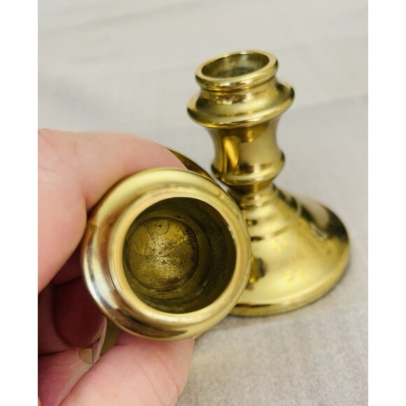 VTG Virginia Metalcrafters Brass Candlesticks Set of 2 – 3” Tall USA Made - Picture 8 of 12
